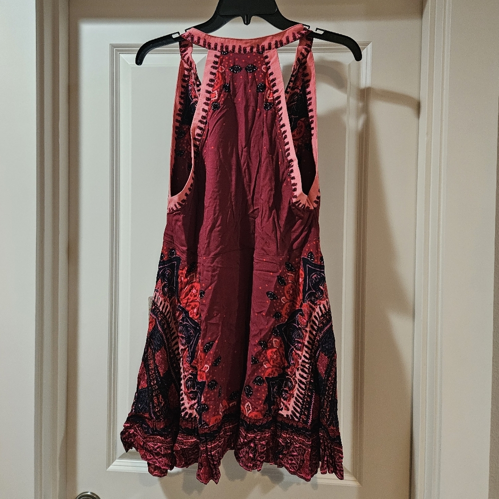 Free People Steal The Sun Halter Mini Dress Ruffle Hem Cutout Swingy Red Md NWT - Picture 13 of 16